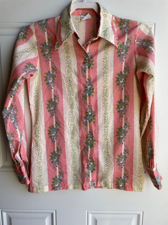 70’s pink striped blouse