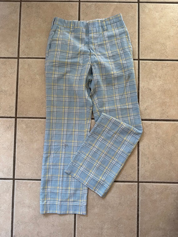 Vintage light blue, yellow and cream plaid gender 