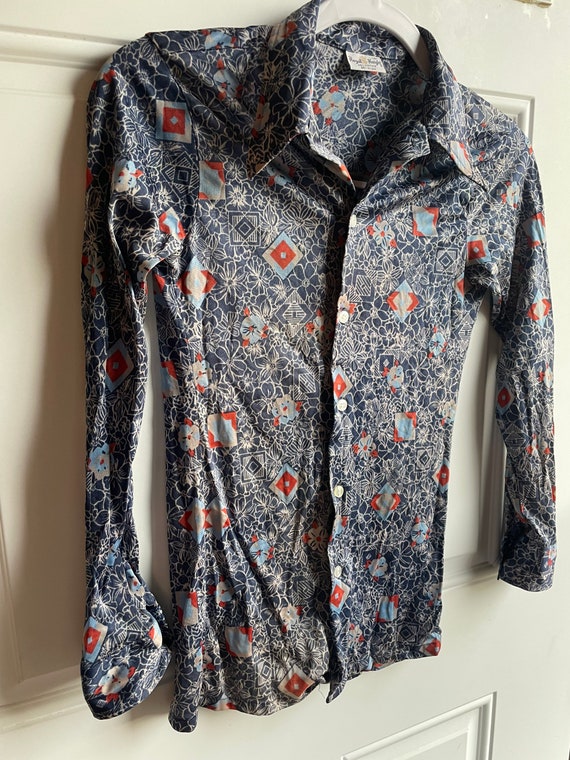 70’s navy floral button down blouse