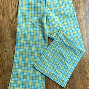 Vintage 1970’s light blue and yellow plaid bellbottoms