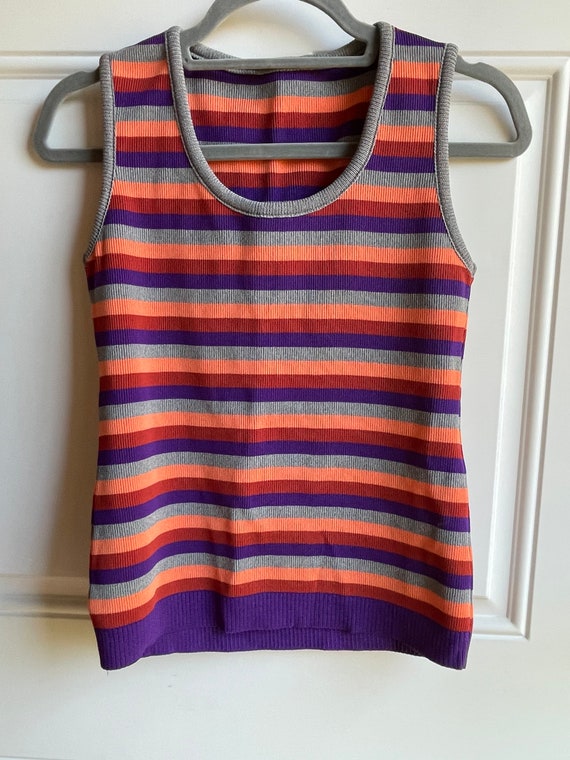 Purple, gray and orange striped tank top from 197… - image 1