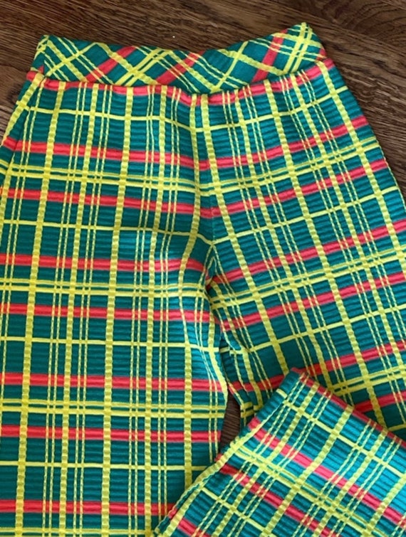Vintage 1970’s green, yellow and red plaid bellbo… - image 3
