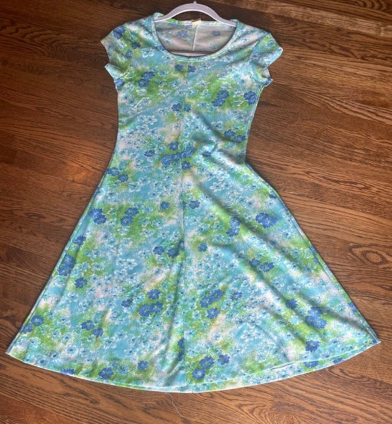 Vintage 1970’s polyester blue and green floral dr… - image 6