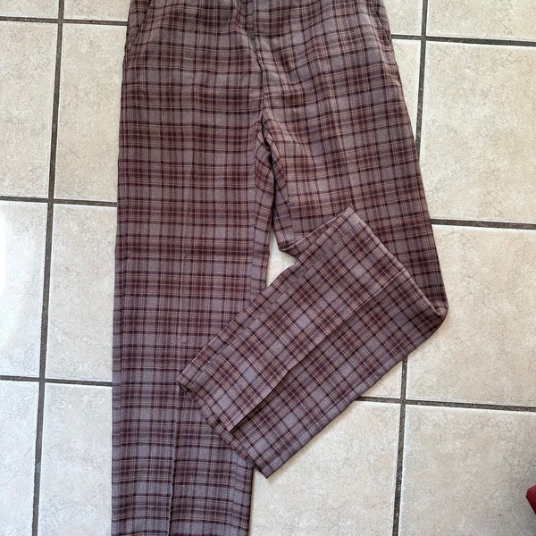 Vintage 70’s brown plaid bellbottom pant size 32 x 31