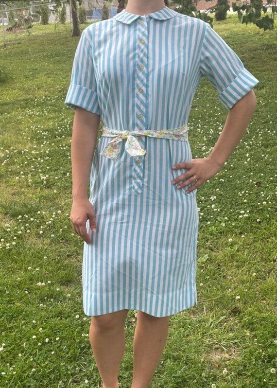 Vintage 1980’s turquoise and white stripped cotton