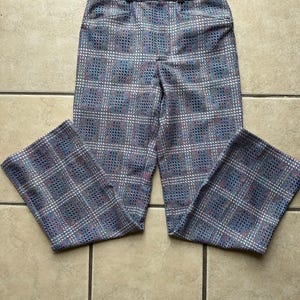 vtg 1970’s variegated blue and cream gender neutral plaid slacks size small