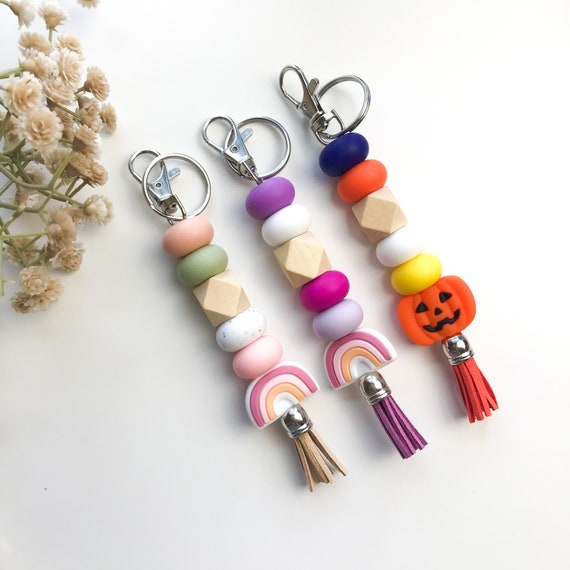 Buy Keychain Beaded Keychain With Silver Key Ring Minimalist Keychain Best Gift Christmas Gift Back to School Silicone and Wood Keychain Online in India Etsy