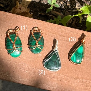 Malachite pendant necklace | Wire wrapped malachite pendant | Gold Necklace