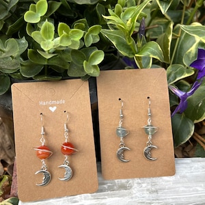 Saturn Fluorite Earrings | Saturn Agate Earrings | Wire Wrapped Saturn Earrings with Moons