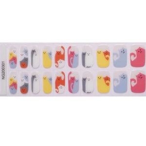 Gel Nail 20 Stickers, Cute UV Semi-cured Gel Nail Polish Strips, 100% Real Gel Polish, Gel Nail Wraps Cat