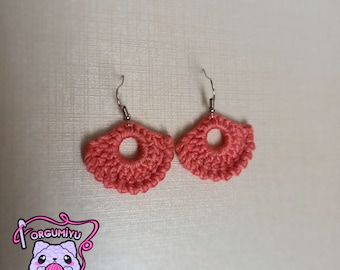 Handmade Crochet Fan Earrings: 100% Cotton Dangle Jewelry