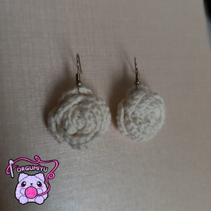 Crochet Rose Earrings: Handmade 100% Cotton Dangle Earrings