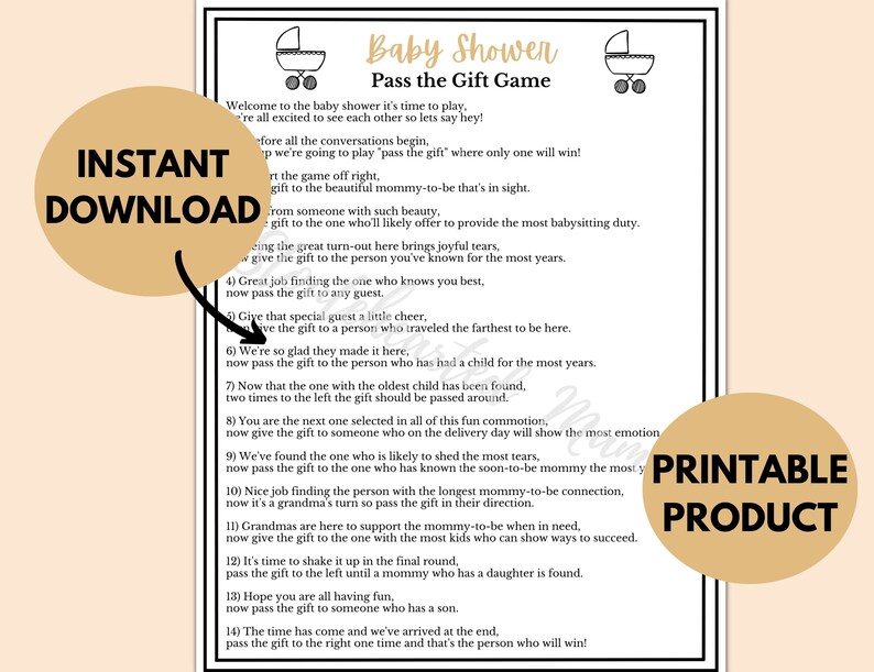 Baby Shower Pass the Gift Game Printable Baby Shower Find - Etsy
