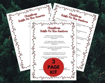 Christmas Riddles | Christmas Riddle Me This | Christmas Trivia Party Game for Families Printable