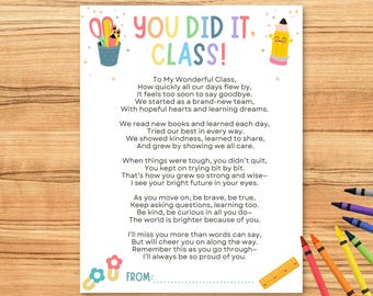 End of Year Poem, Gift from Teacher, Goodbye Letter for Preschoolers, End of School Year, End of Year Letter, Prek Graduation