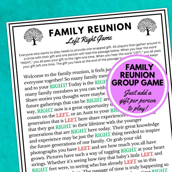 Family Reunion Left Right Game Printable | Family Reunion Pass The Gift Poem Game