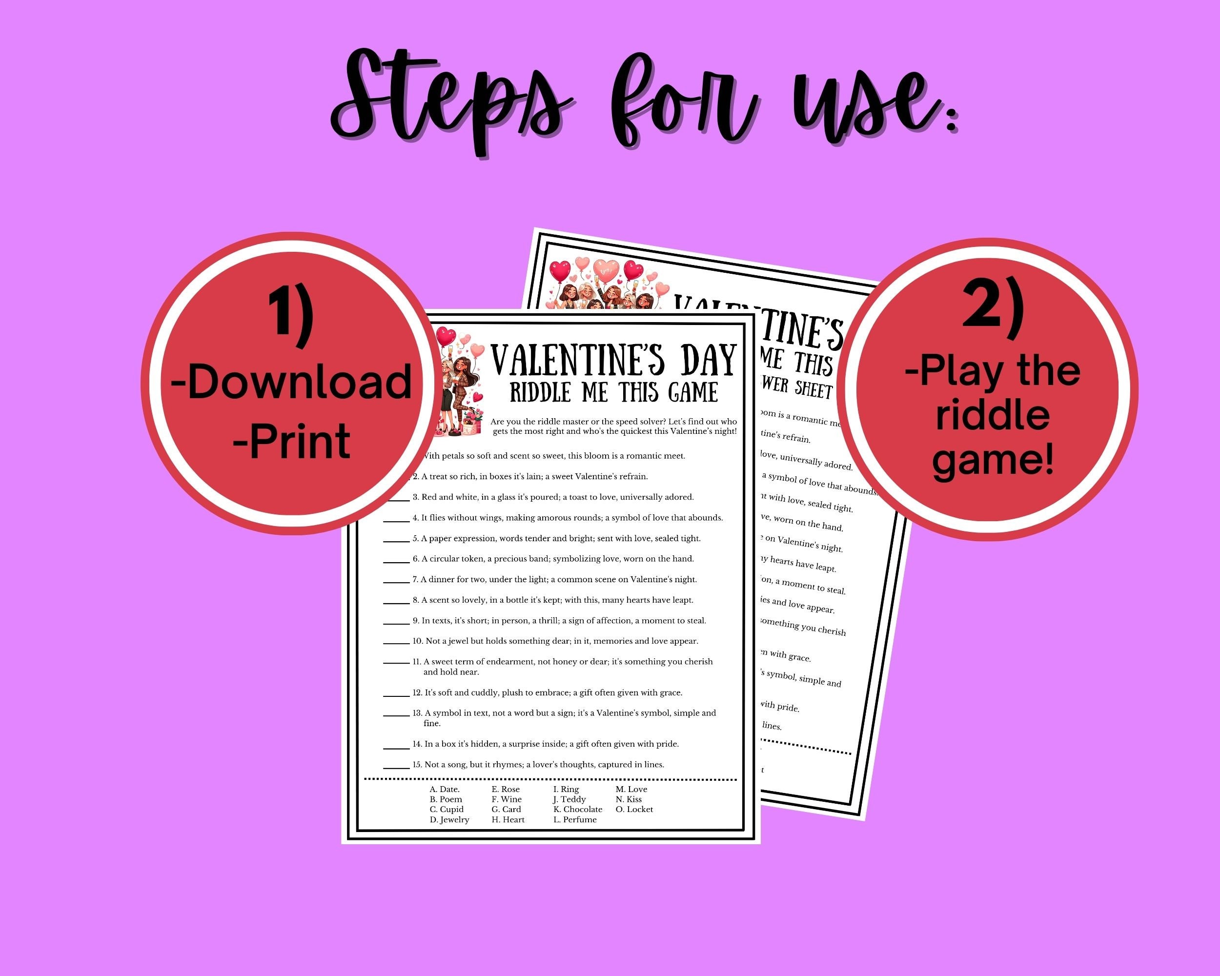 Valentine Riddle Me This Game Printable | Valentines Trivia Game ...