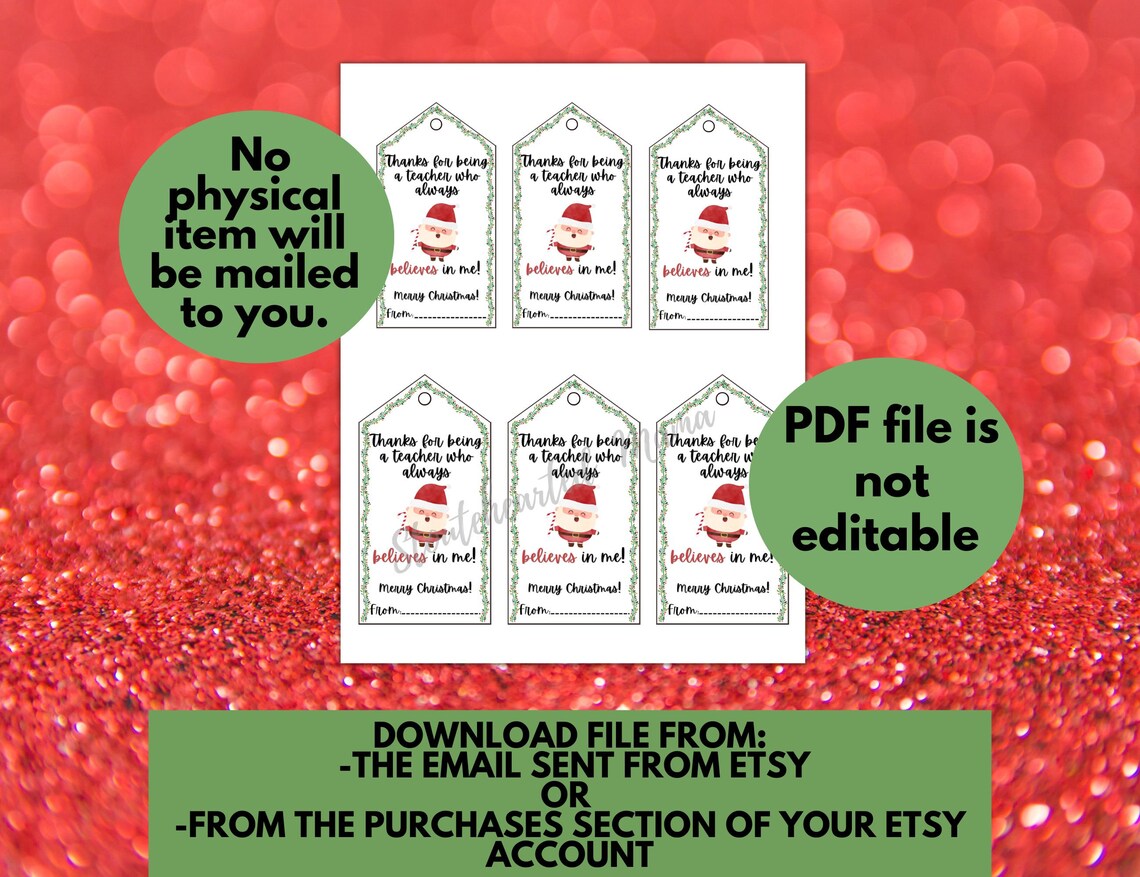 Christmas Teacher Gift Tag Printable Teacher Appreciation - Etsy