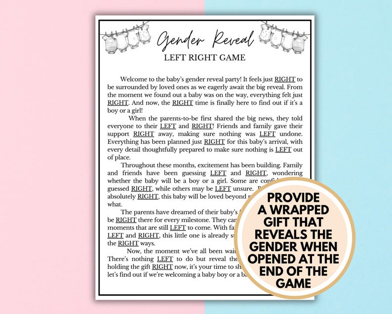 Gender Reveal Games | Gender Reveal Ideas | Gender Reveal Left Right Game image 2