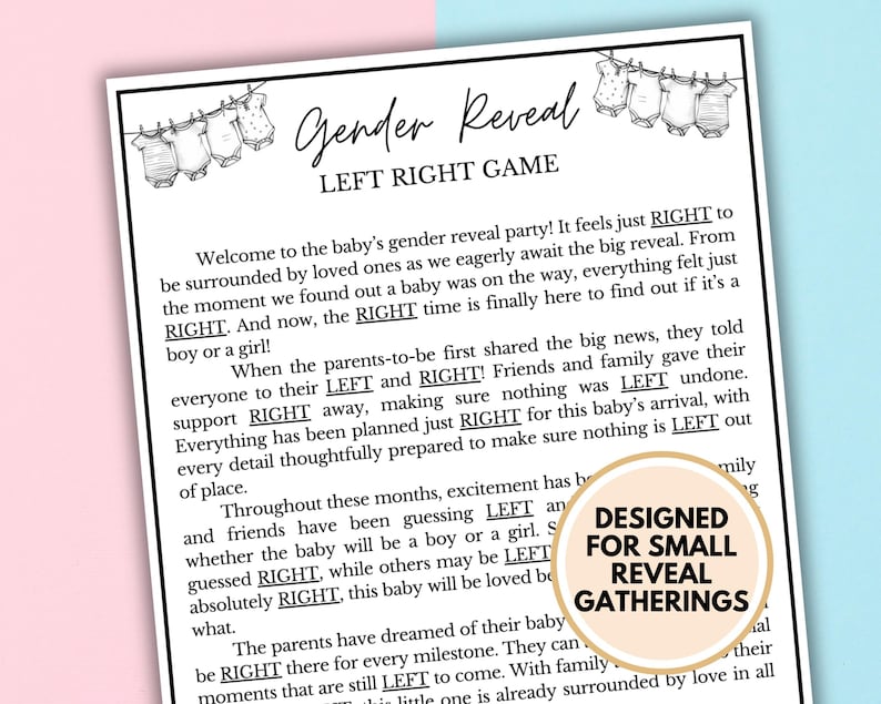 Gender Reveal Games | Gender Reveal Ideas | Gender Reveal Left Right Game image 1
