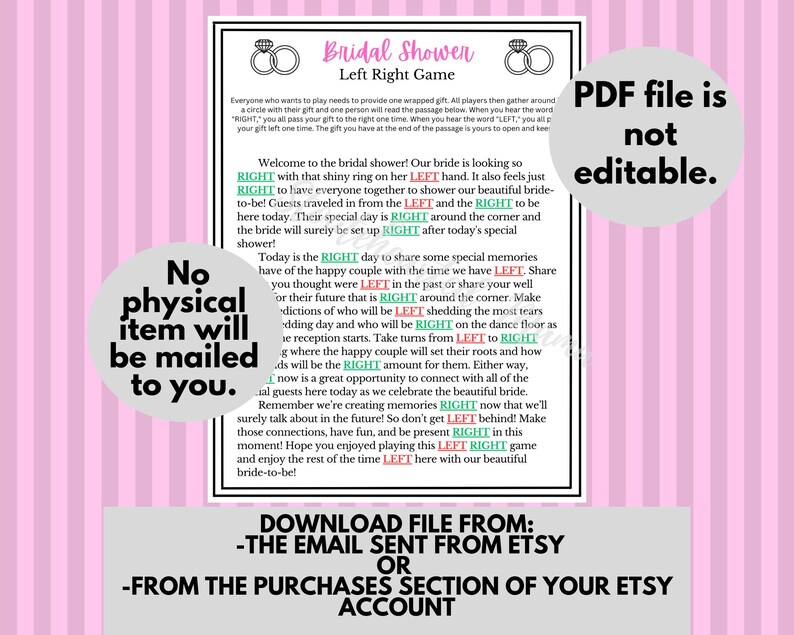 Bridal Shower Left Right Game Printable Bridal Shower Pass - Etsy