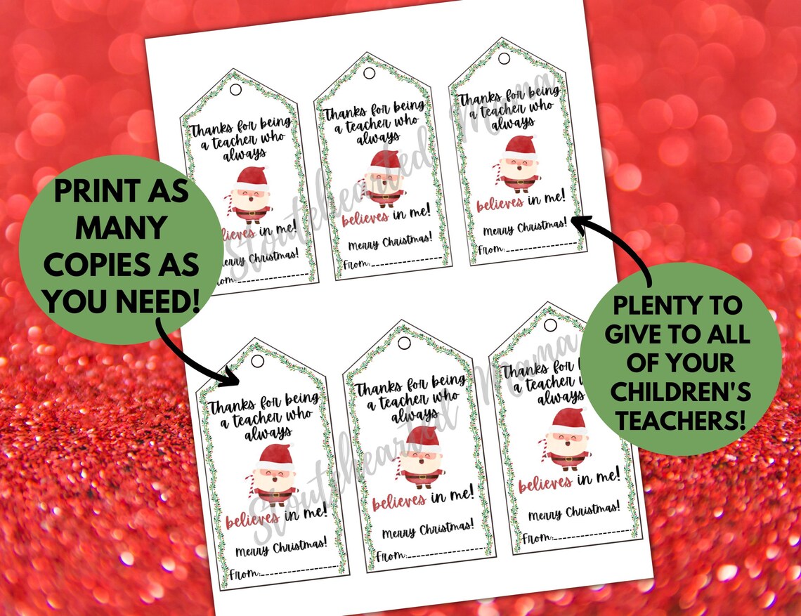 Christmas Teacher Gift Tag Printable Teacher Appreciation - Etsy