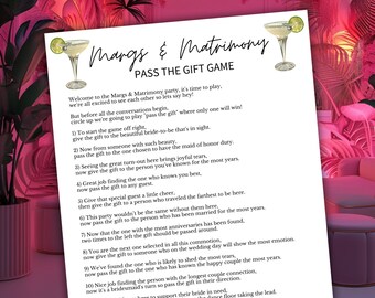 Margs And Matrimony Pass the Gift Game Printable | Margs And Matrimony Bachelorette Party Game | Bridal Shower Find the Guest Game