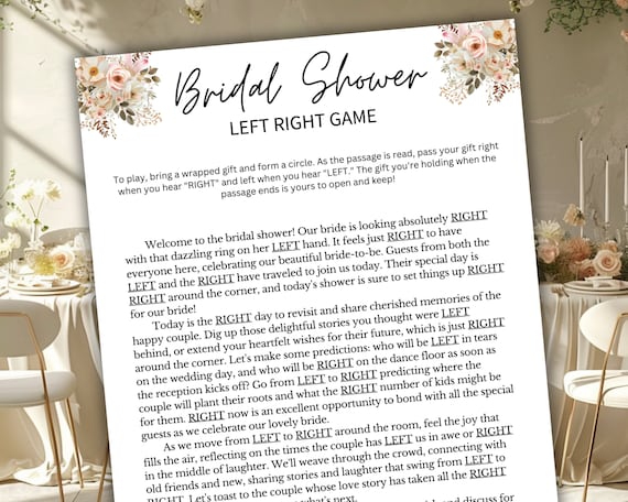 Bridal Shower Left Right Game Printable | Bridal Shower Pass The Gift Poem Game