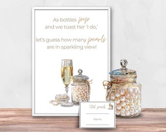 Pearls and Prosecco Bridal Shower Game | Guess How Many Pearls | Brunch and Bubbly Bridal Shower | Printable Bridal Shower Games