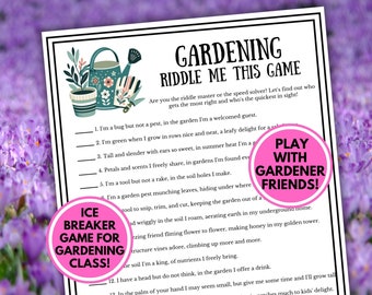 Gardening Riddle Me This Game | Gardening Trivia Game | Gardener Icebreaker Game Printable