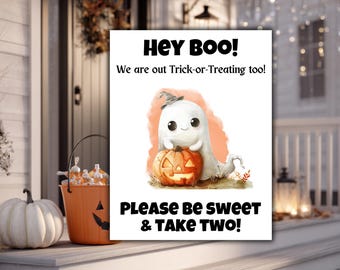 Out Trick Or Treating Sign, Take Two Candies, Trick or Treat Sign, Halloween Candy Bowl Sign, Printable Trick or Treat