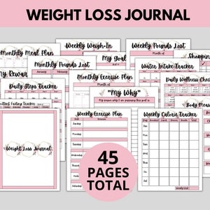 Weight Loss Journal Printable | Self Care Weight Loss Tracker Planner Printable