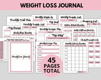 Weight Loss Journal Printable | Self Care Weight Loss Tracker Planner Printable