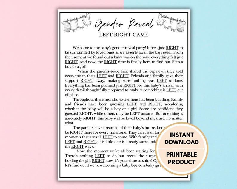 Gender Reveal Games | Gender Reveal Ideas | Gender Reveal Left Right Game image 3