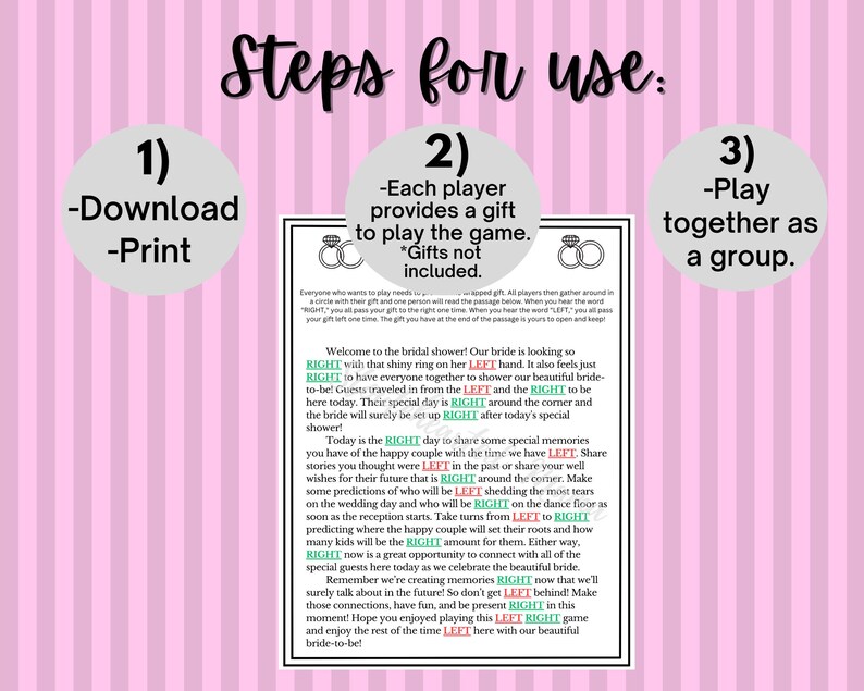 Bridal Shower Left Right Game Printable Bridal Shower Pass Etsy