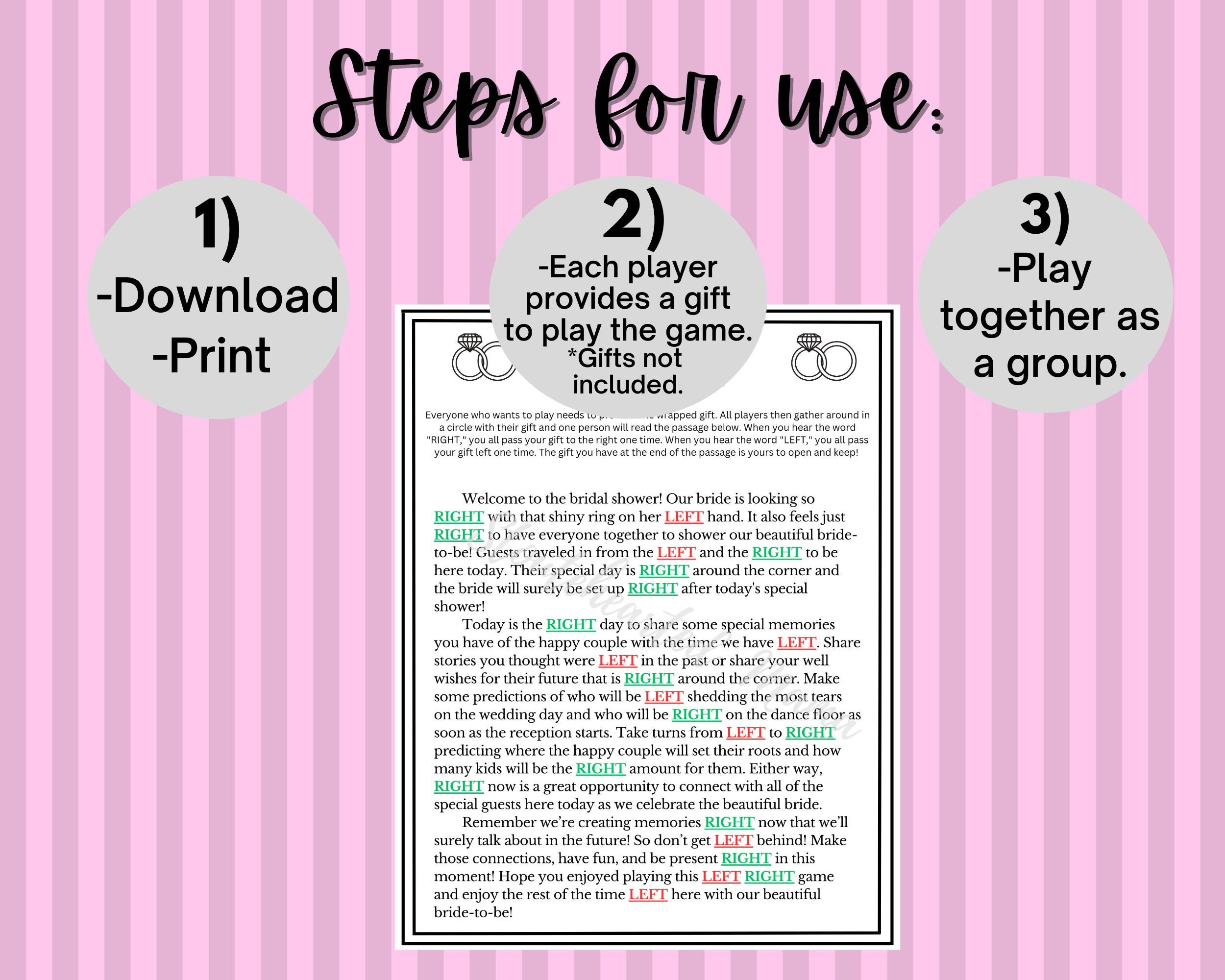 Bridal Shower Left Right Game Printable Bridal Shower Pass - Etsy