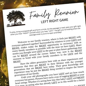 Family Reunion Left Right Game Printable | Family Reunion Pass The Gift Poem Game
