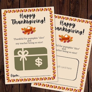 pour l'Action de grâces pour professeur | de vacances pour professeur | Porte-cartes de remerciement imprimable pour enseignants pour Thanksgiving