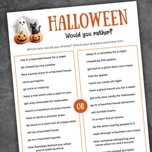 Afdrukbare Halloween-game Liever, Halloween-trivia, Halloween-feestspel, deze of dat Halloween-spellen