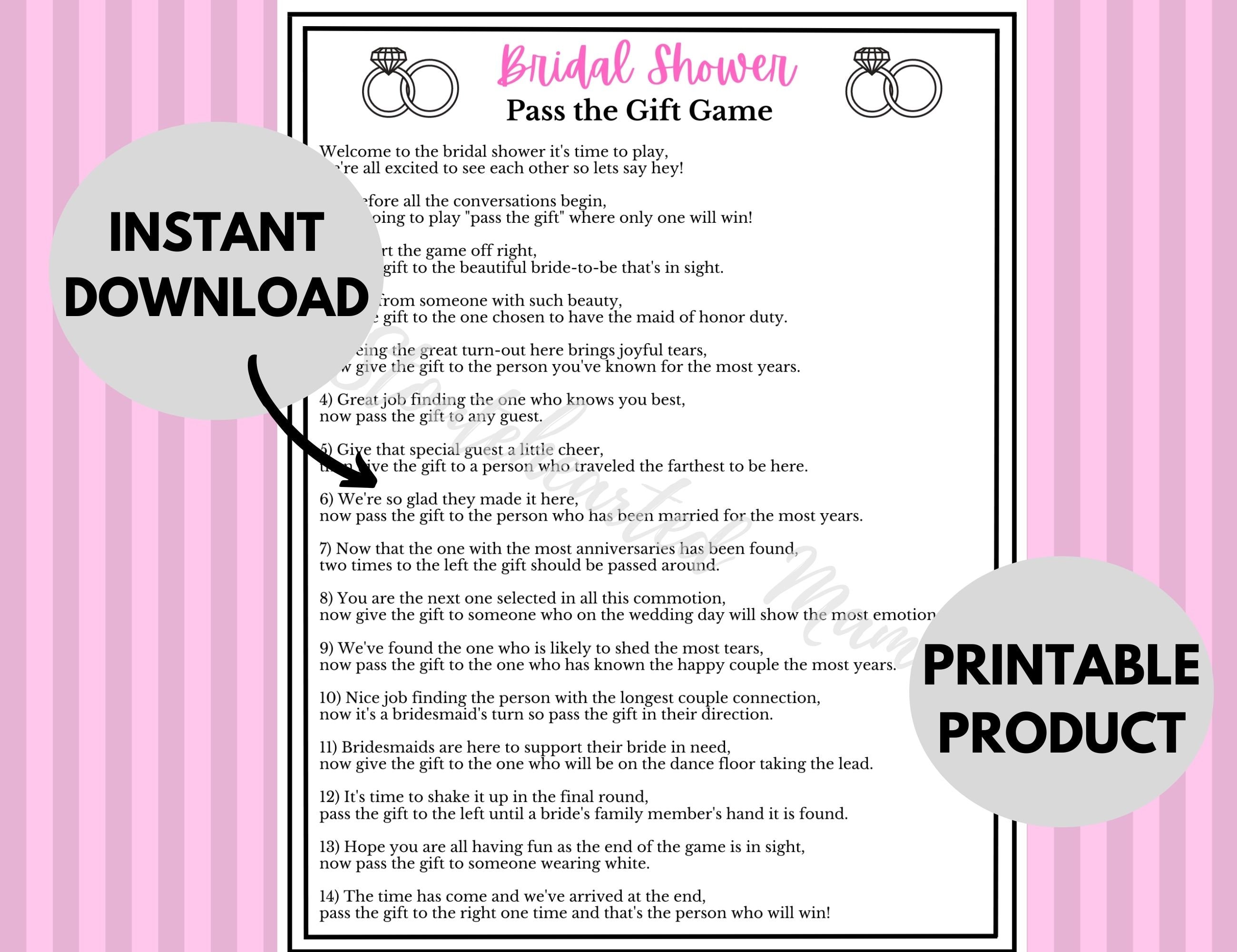 Bridal Shower Pass the Gift Game Printable Bridal Shower Etsy