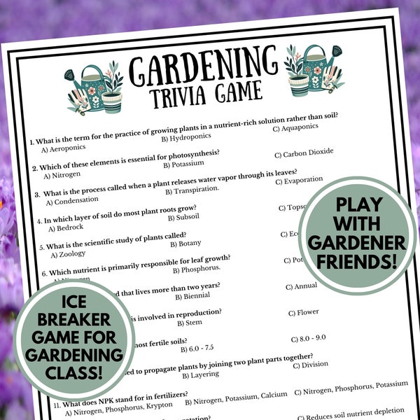 Gardening Trivia Game | Spring Garden Party Trivia Game | Gardener Icebreaker Game Printable