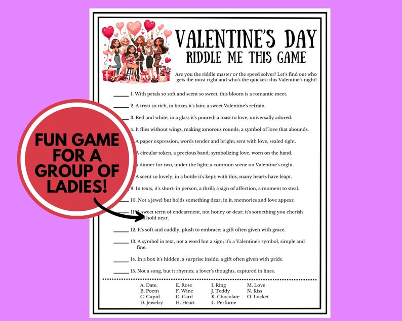 Valentine Riddle Me This Game Printable | Valentines Trivia Game ...