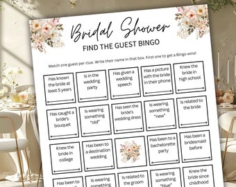 Bridal Shower Find The Guest Bingo Game | Bridal Bingo Shower Game | Wedding Shower Games