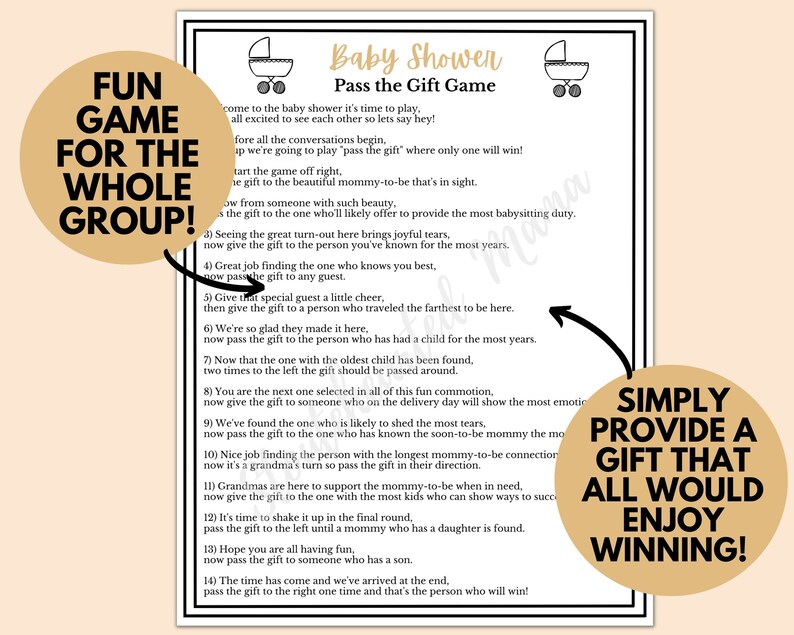 Baby Shower Pass the Gift Game Printable Baby Shower Find the Guest ...