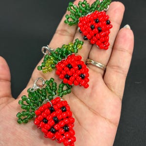Sweet Strawberry School Work Beaded Keychain Cute Fruit Purse Backpack Accessory Adorable Berry Women’s Teens Bag Charm Gift
