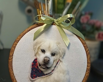 Custom dog memorial portrait Needle Felted, Personalized Cat Embroidery Hoop Art, Pet Memorial Gift