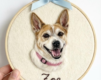 Personalized Dog Memorial Gift: Custom Needle Felted Pet Portrait Embroidery, dog remembrance gift
