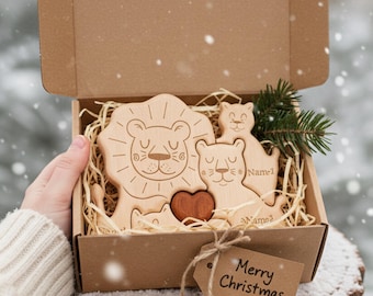 Personalized Wooden Wolf Family Puzzle: Rustic Custom Name Decor