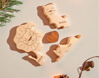 Personalized Wooden Lion with Baby puzzle, Gift for Dad, and Unique Home Decor, Gift for Parents, Gift for Mum, Christmas Gift