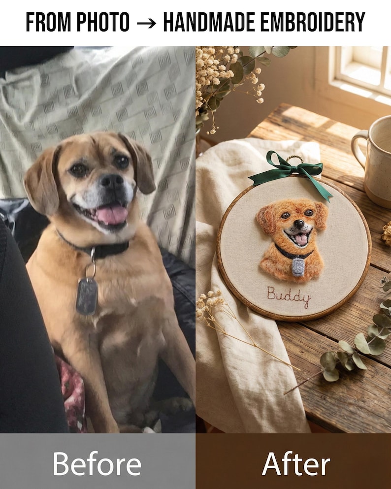 Custom Dog Memorial gifts Embroidery Hoop – Personalized Pet Loss Portrait Gift for him, Keepsake image 5
